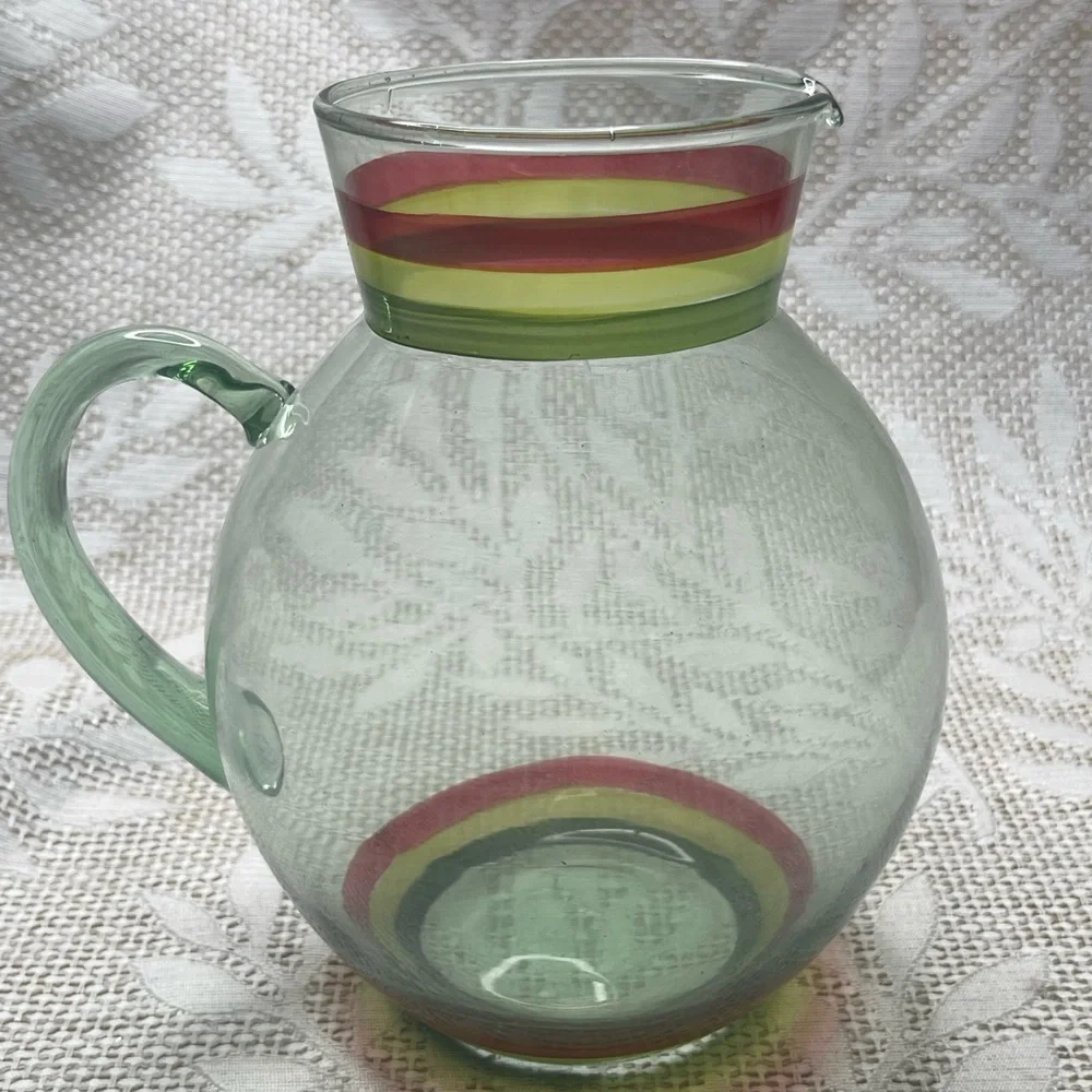 Colorful Glass Pitcher with Striped Design